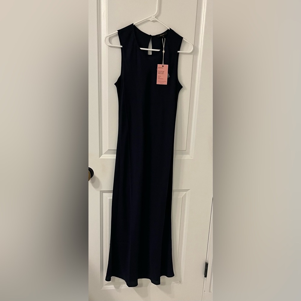 Elegant Navy Blue Silk Sleeveless Dress